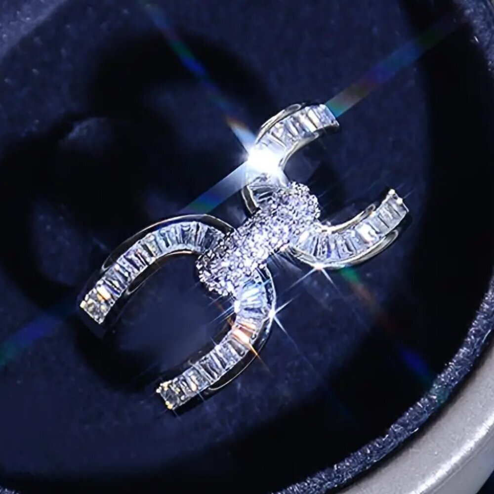 Adjustable Bling Statement Ring Baguette Cut and Channel Set 1417
